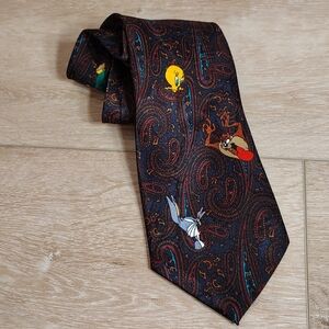 Vtg 1994 Looney Tunes Mania Bugs Taz Tweety Sylvester Marvin Paisley Pattern Tie